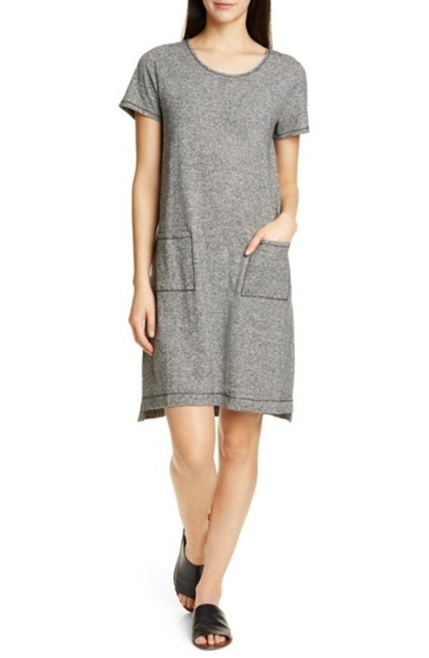 Eileen Fisher‎ Hemp Organic Cotton Mini-Stripe Dress In Black/Ecru Size XS